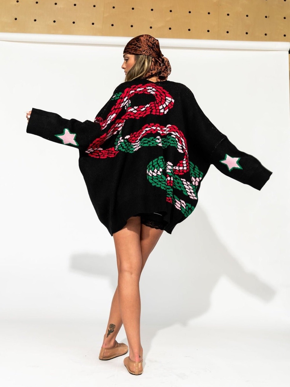 Dressed in LALA Look What You Made Me Do Oversized Snake Cardigan - S/M